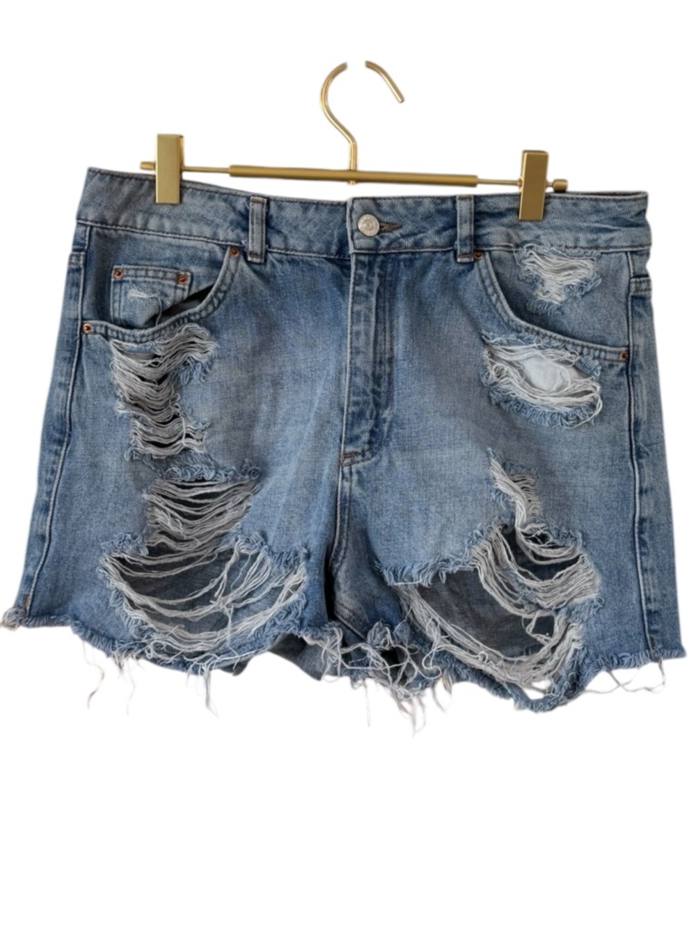 Topshop Moto Mom Blue Distressed‎ Denim Cutoff Shorts